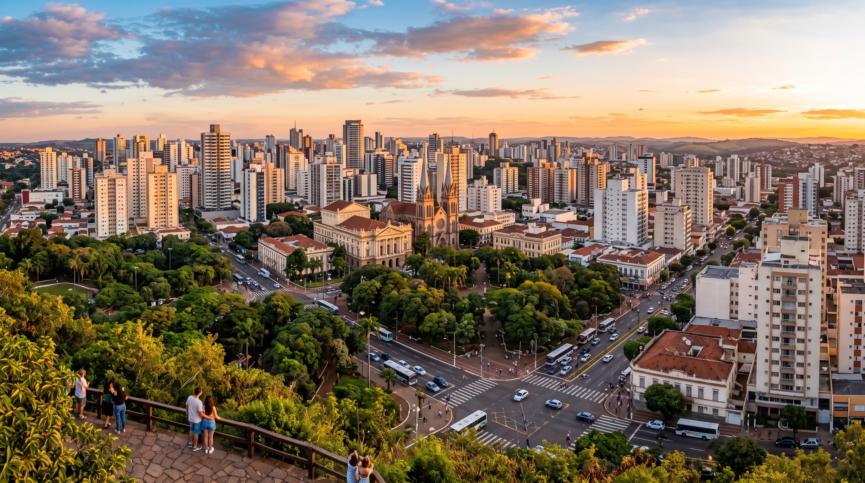 Vista aérea do centro de Ribeirão Preto ao entardecer